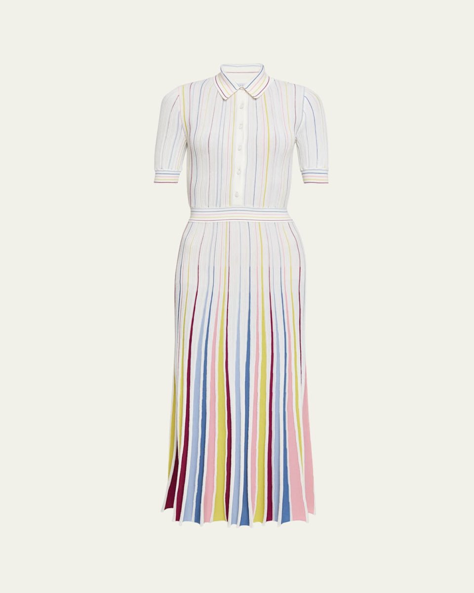 Calypso Pinstripe Pleated Merino Wool Dress